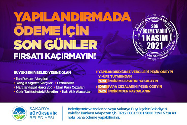 Yapılandırılan ödemeler için son gün 1 Kasım